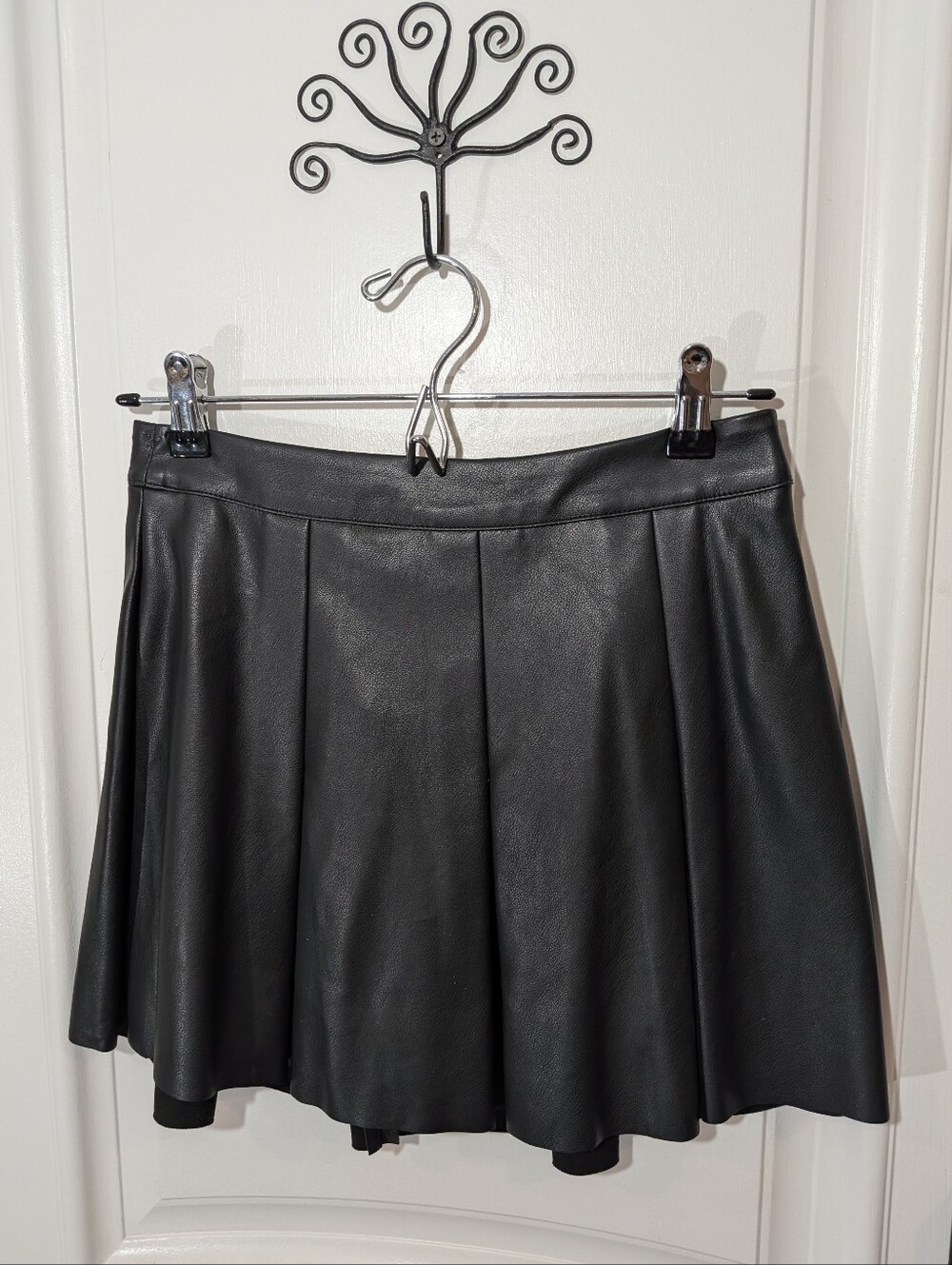 Aqua Black Faux Leather Circle Skirt